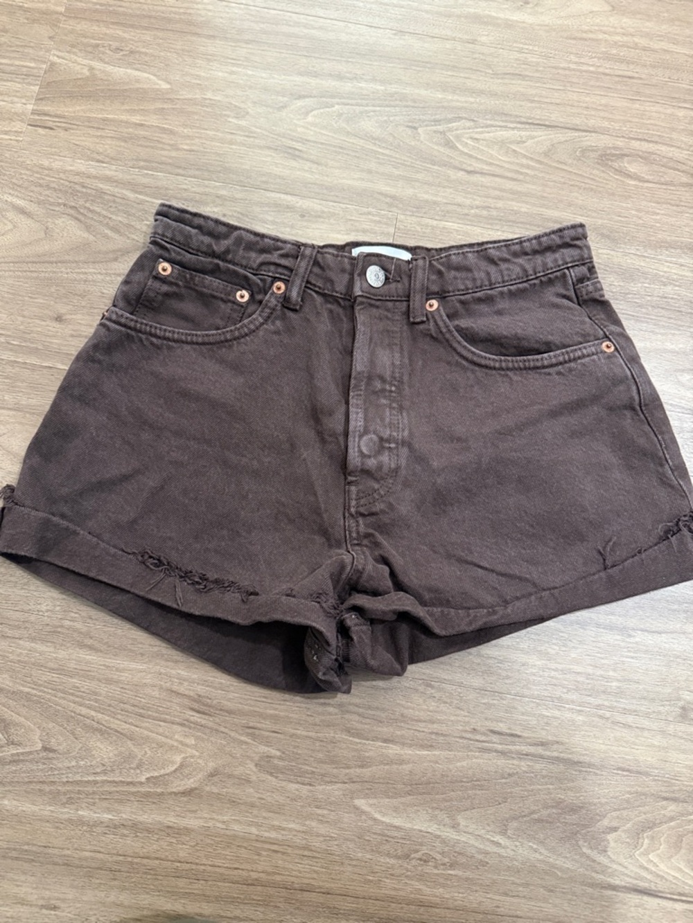 Zara Brown High-Waist Jean Shorts